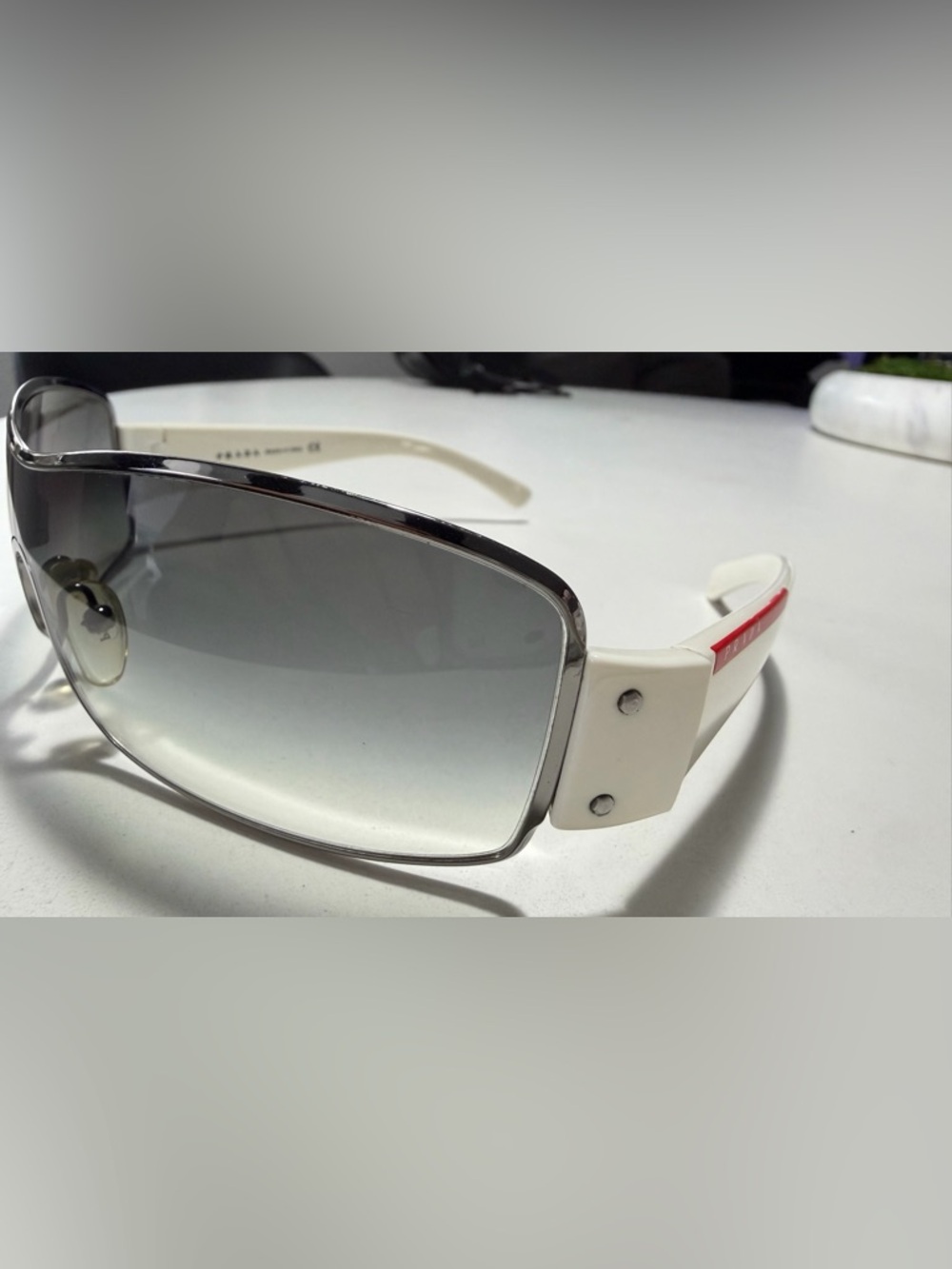 Authentic Vintage PRADA SPS Linea Rossa Wraparound White Shield Sunglasses - Picture 2 of 15